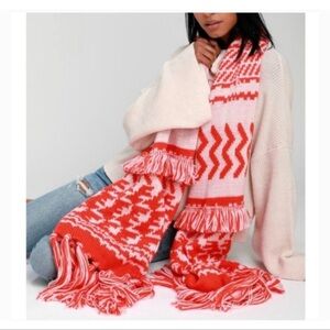 H&M humongous red blue white blanket fringe scarf